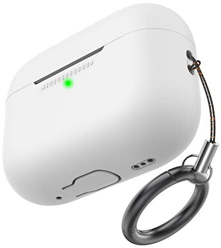 AHASTYLE Schutzhülle für Airpods Pro 2 Schutzhülle aus Silikon [LED vorne sichtbar] [Mit Karabiner] kompatibel mit Apple 2022 Airpods Pro 2 Generation (Weiß)