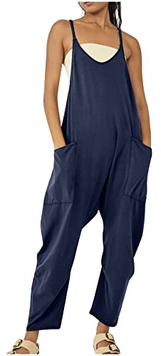 Komiseup Arbeitslatzhose Damen Baggy Oversize Lässige Locker Trägerhose Overalls Ärmellose Strampler Playsuit mit Große Taschen Arbeitshose
