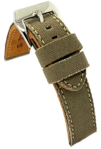 diloy Textil Uhrenarmband Jeans Denim ausgefranst Lederfutter flach sportlich – Größen 18mm 20mm 22mm 24mm 390 Militärgrün 24mm