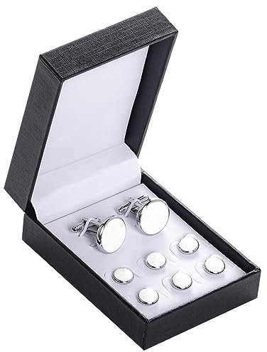 Smoking-Knöpfe und Manschettenknöpfe-Set, Herren-Manschettenknöpfe und Manschettenknöpfe, Edelstahl, Smoking-Knöpfe mit Box für Smoking, Hemden, Hochzeit, Business-Geschenk, Weiß