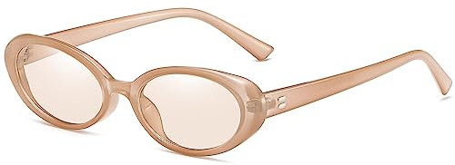 Breaksun Retro Oval Sonnenbrille für Damen Herren Mode Kleine Ovale Sonnenbrille 90er Vintage Shades, Hellbraun/Hellbraun, MM