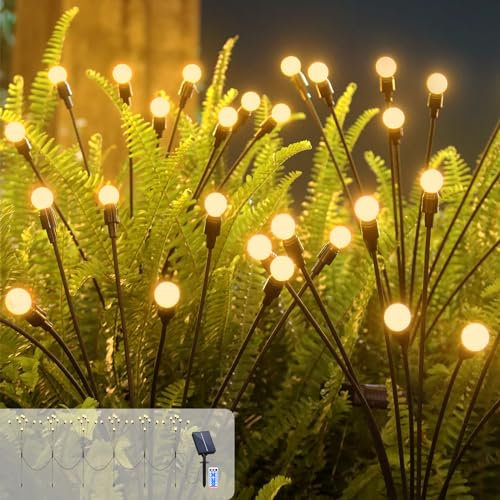 Solar Garten Lichter, Solar Glühwürmchen Garten Lichter 6 Stück 8 Modes 48 LED Glühwürmchen Lichter mit Fernbedienung Wasserdicht Solar Dekorative Lichter für Bürgersteig Hof Terrasse