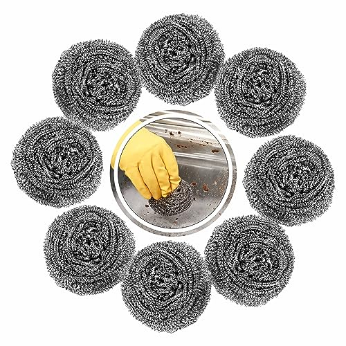 Stainless Steel Scourer Durable Steel Scrubber Dishes Pots Pans Stovetops Washing Heavy Duty Cleaning Application Utensil Removing Stubborn Burns Bakes Tough Stains Dirt Kitchen Cleaner (Pack Of 8)