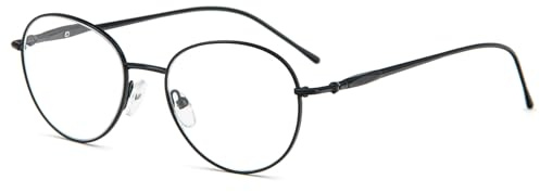 MMOWW Anti Blaulicht Lesebrille Damen Herren Runde Metall Federscharniere Lesehilfen Anti Müdigkeit Brille (Schwarz, +3.0)