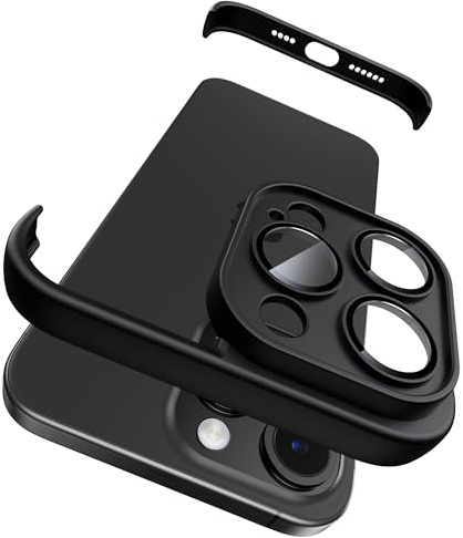 Muigi für iPhone 15 Pro Max kameraschutz mit Silikon Bumper Hülle, Rahmenloses Dünn/Slim Lightweight Case, HD Tempered Glass Camera Schutz Handyhülle Cover Folie Zubehör,Schwarz