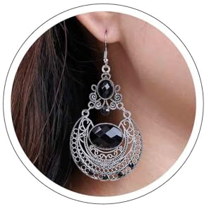 Aneneiceera Vintage Schwarze Edelstein Ohrringe Oval Schwarz Filigran Baumeln Ohrring Teardrop Onyx Ohrringe Retro Tribal Ohrringe Schmuck Für Frauen Und Mädchen (schwarz)
