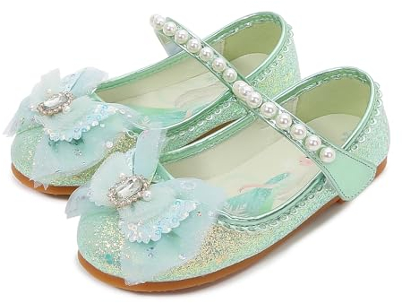 YOSICIL ELSA Prinzessin Schuhe Mädchen Kinder Sandalen Glitter für Verkleidung Cosplay Geburtstagsparty Weihnachten Karneval Rollenspiele Halloween, Grün,34