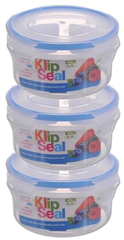 HOMESHOPA Plastic Airtight Food Storage Container, 400ml 3 Pack Round Leakproof Stackable Container with Clip-Lock Lid, BPA Free Reusable Meal Prep Lunch Box, Microwave Freezer & Dishwasher Safe