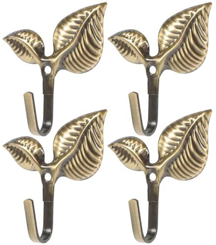 Amosfun Gancho Retro De Hierro Con DiseñO De Hoja Para Pared 4 Piezas Acabado En Bronce Antiguo Ideal Para Colgar Abrigos Sombreros Y Toallas FáCil InstalacióN DecoracióN Multifuncional