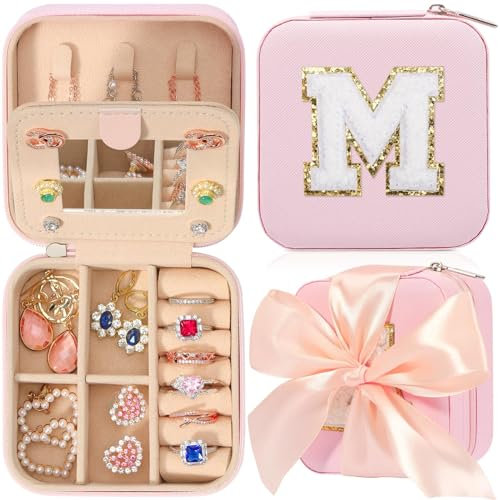 ASHYLE Schmuckkästchen, Travel Schmuckkästchen Mädchen klein, Buchstabe Schmuckaufbewahrung Jewelry Organizer, Mini Reise Schmuck Box, Geburtstag Frauen Geschenk