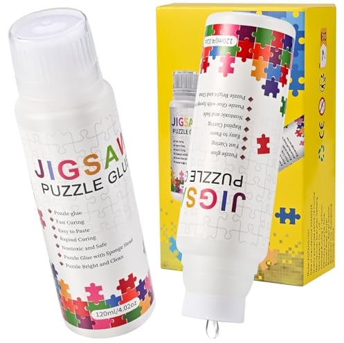 Tigvio Puzzlekleber 2 x 120 ml Transparent mit Schwammkopf - Fixieren und Aufhängen von Puzzles aller Art