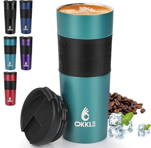 OKKLE Travel Mugs for Hot Drinks 600ml, Insulated Coffee Mug with Leakproof Lid BPA-Free Coffee Travel Mug, Vacuum Insulation Stainless Steel Cup for Hot and Cold Coffee and Tea