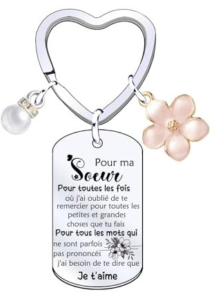 MNBVBV Cadeau Soeur Noel Porte Clef Soeur de Coeur Porte clef Amour Soeur Ma Soeur de Coeur pour toujours pour Sœur Originale Porte-clés Cadeau Soeur Anniversaire (1) (4)