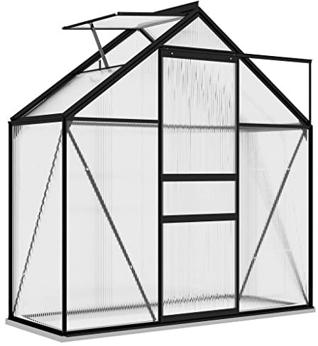 HOMIUSE Serre en verre - Résistante à l'hiver - Chauffage - Serre de jardin - Maison en verre - Smart Garden - 1,33 m² - 190 x 70 x 202 cm - Anthracite - Aluminium