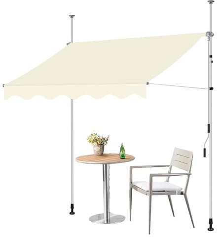 Markise, Klemmmarkise, Balkon Markise Ohne Bohren, Handkurbel Klemmarkisse, Sonnenschutz Balkon, Höhenverstellbar, UV-beständig und Wasserdicht für Terrasse Balkon (Color : Weiß, Size : 250cm)