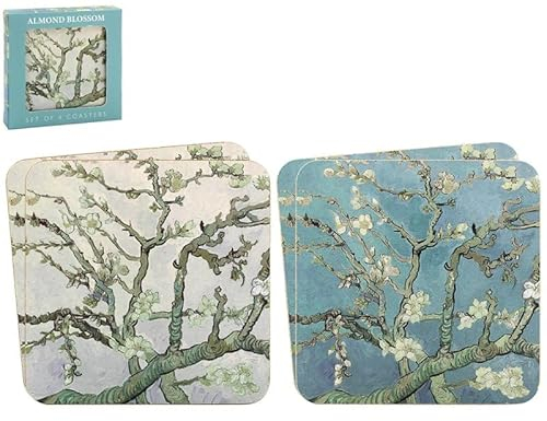 The Leonardo Collection Almond Blossom Coasters Set of 4 | Cork Coasters for All Modern Kitchen & Offices | Designed By Vincent Van Gogh
