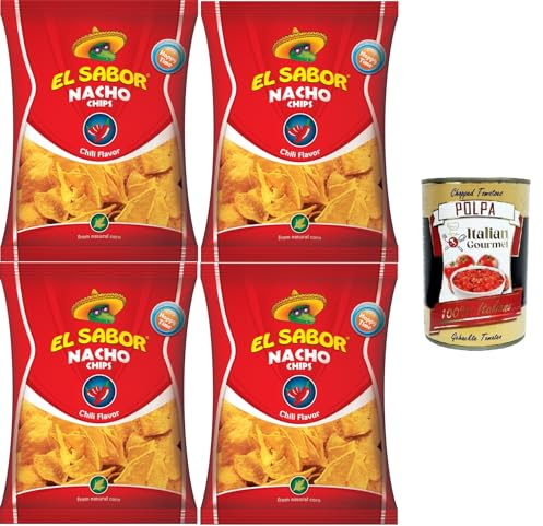 Italian Gourmet El Italian Gourmet Nacho Chili tortillas mais piccanti | Knusprige Dreiecke al peperoncino, ideale per aperitivo, Dip, Kinoabend und, Gesamtnettogewicht 400 g + Kostenlos Polpa 400g