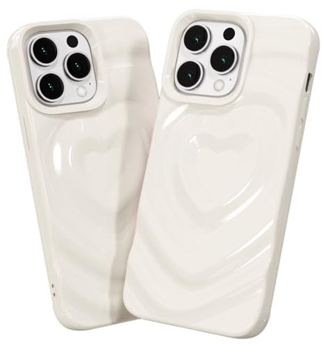 SharkProten Case for Apple iPhone 13 & iPhone 14, 3D Love Heart Water Ripple Shockproof Case, Ultra-thin TPU Anti-Scratch Anti-Fingerprint Phone Case, Beige