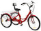 WooDerson Dreirad Für Erwachsene 24 Zoll Klappbar, 3 Räder 7 Gang Dreirädriges Fahrrad Mit Becherhalter, Korb Und LED, Höhe Einstellbare, Tragfähigkeit 140kg, Senioren Freundlich (Rot)