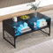 COSTWAY LED Coffee Table, High Gloss Cocktail Center Table with RGB Light Colors, Tempered Glass Top and 4 Storage Shelves, Rectangle Modern Faux Marble Smart Tea Side Table for Living Room (Black)