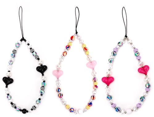 3uds Colgante de Mano para Móvil, de Plástico y Resina con Cuentas para Teléfono Celular con 3 Colores Lindos Correas para Teléfono con Dijes Cordón para Teléfono Móvil para Mujer