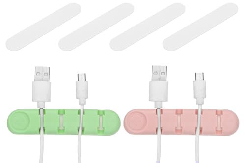 sourcing map Cable Holder Cord Organizer, 2Pcs Cable Management USB Cable Holder Wire Organizer Clips for Desk, Charging Cable, Nightstand, Car, Home, Office, Green & Pink, 4 Slots