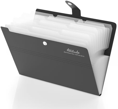 Smarpau Fächermappe a4, 12 Tasche Dokumentenmappe A4, Mappe A4 Erweiterbar Ordnungsmappe, Mappen Ordnersystem Document Folder Mit Druckknopf und Etiketten für Haus,Schule und Arbeitsreise (Schwarz)