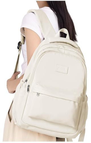 HYC00 Sac à Dos Scolaire Fille Collège Ado Sac D'école Décontracté Léger Cartable Scolaire Fille Lycée Garcon Sacs à dos Loisirs Antivol Femme Homme pour Travail École Voyage School Bag,Beige