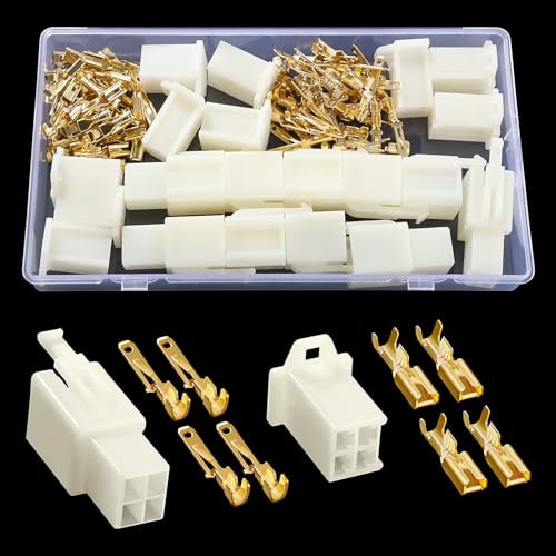 YIXISI 100 Pièces 2.8mm Automobile Connecteur Kit, 4 Broches de Fil Électrique Connecteur et Femelles Sertir Cosse Assortiment, pour Moto, Voiture, Camion, Scooter, Bateaux Électrique
