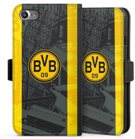 Klapphülle kompatibel mit Apple iPhone SE 2020 Handyhülle aus Kunst Leder schwarz Flip Case Borussia Dortmund BVB Stadion