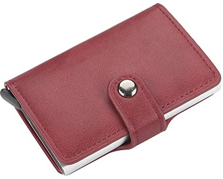 HJJEFRNO Portefeuille Automatique en Alliage d'aluminium Porte-Cartes Anti-démagnétisation Anti-vol RFID Carte de crédit bancaire en Aluminium Titulaire de la Carte de Visite(Wine Red)
