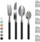 Servizio 24 Pezzi Posate Tavola Acciaio Inox Manici Colorati Tinta Unita Colori Moderni 6x Forchetta Coltello Cucchiaio Cucchiaino Lavabili Lavastoviglie Certificate Contatto Alimenti - Nero