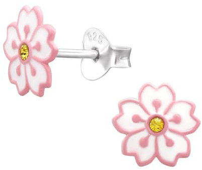 Monkimau Blumen Kinder Ohrringe | 925 Silber | Mädchen Ohrstecker Schmuck | Hypoallergen & Nickelfrei | Kinderohrringe Geschenkidee