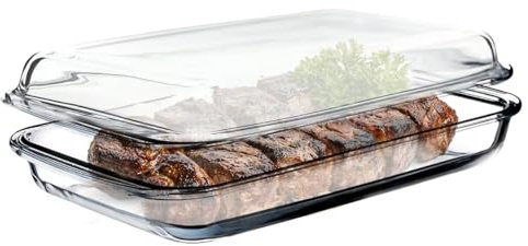KADAX Cacerola rectangular de 6 l de vidrio resistente al calor con tapa, apto para lavavajillas, platos para asar, cazuela de cristal para lasaña, pasteles (transparente)