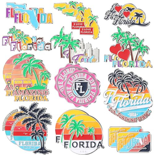 Konohan 24 Pcs Florida Magnets for Refrigerator Metal USA Fridge Magnet Magnetic Florida Souvenirs Gifts USA State Magnetic Refrigerator Stickers, Coconut Tree, Map