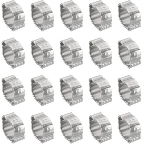 PATIKIL 20 Pack 11-13mm Double Ear Hose Clamp, 304 Stainless Steel O Clip Crimp Rings for Fuel Petrol Pipe Tube Fitting Connections, Silver Tone