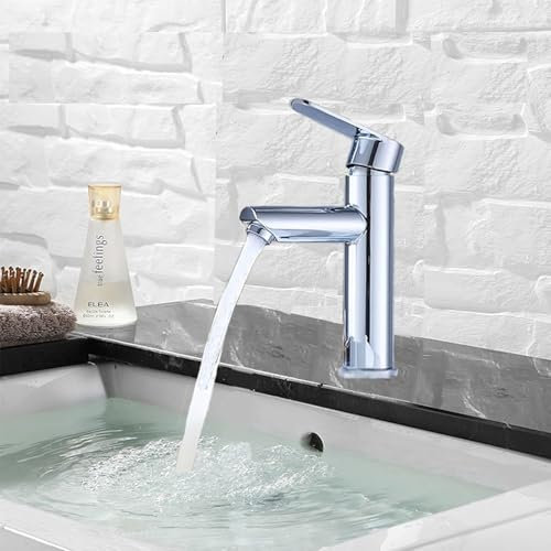 XWIHTR Grifos para lavabo y baño caliente y frío de acero inoxidable, ahorro de agua, silencioso, sin goteo, para baño, lavabo, grifos de cocina pequeños (cromado)