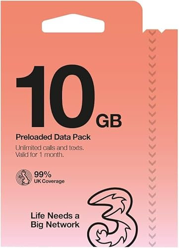Three Pay As You Go Sim Card With 40GB of data and Unlimited Minutes/Texts