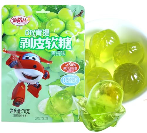 Peelable Fruit Gummy Candy (70g) - 3 Flavours: Green Grape, White Peach, Grape - Soft Sweets - Juicy & Chewy Asian Snacks - Perfect for Kids & AdultsHealthy Desserts (Grüne Traube)