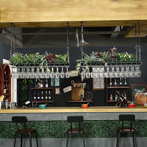 NGAMITSX Étagère Murale Rustique en métal pour Verres à Pied, Support de Rangement pour Bouteilles en Verre, pour Cuisine et Bar, Noir, 120 x 30 cm