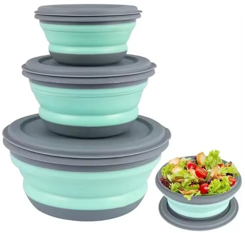 Lot de 3 bols pliables, pour le camping, la cuisine, avec couvercle, pour le camping, la salade, les boîtes de conservation rondes, pour pique-nique, randonnée, cuisine