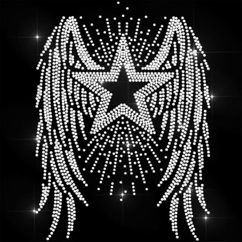 ANATTASOUL Wings Stars Iron on Rhinestones for Clothes DIY Decor | 11.6x8.2,Iron On Hot Fix Crystals,Iron On Applique,Glitter Diamante Patch,for Clothing Bag Dress T-Shirt Hoodies Jeans