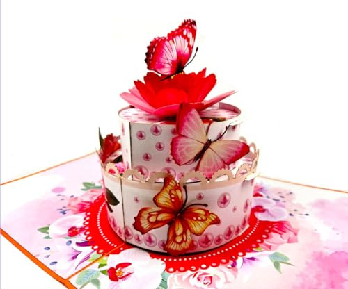 Tarjeta desplegable para tarta de boda, tarjeta de boda 3D con flores de mariposas, elegante tarjeta de felicitación para bodas y ceremonias, regalo de luna de miel y luna de miel