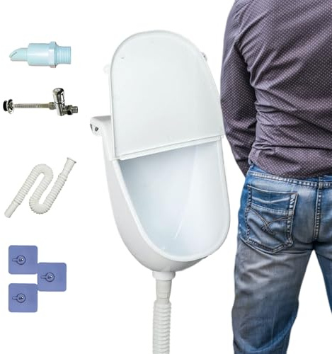 Kustimantu Wandmontierter Urinal | kommerzieller Umsteller für Wand, Urinal mit Spülkasten und Deckel für den Außenbereich, Kinder, Camping, Garten, Bad im Freien