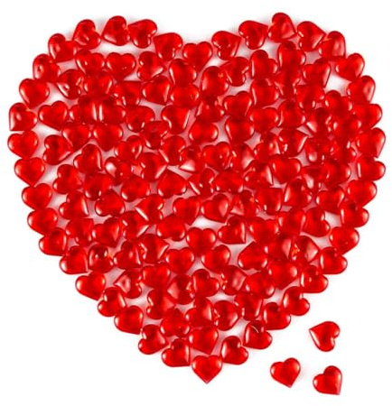 GUIZIYAO 200 Stück Acrylic Heart Diamanten, 3D Rot Herzen Diamantkristalle, 10mm Herz Deko, Rubinhochzeit Deko, Geeignet Für Hochzeitsdekoration, Tischdekoration, Vasenfüllung, Bastelarbeiten