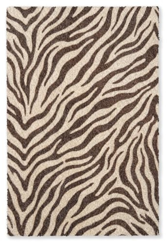 OnlyWow© Teppich Wohnzimmer Wohnzimmerteppich Teppiche Schlafzimmer | 120x180 cm - Rechteckig - Rutschfest Waschbar Zebra - Streifen - Braun