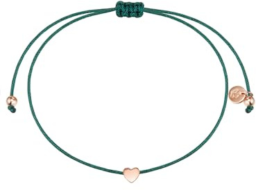 GLANZSTÜCKE MÜNCHEN Damen Armband 925/- Sterling Silber roségold | rosévergoldet 14 Karat, Textilarmband, Herz, Zugverschluss, Textilarmbandfarbe grün