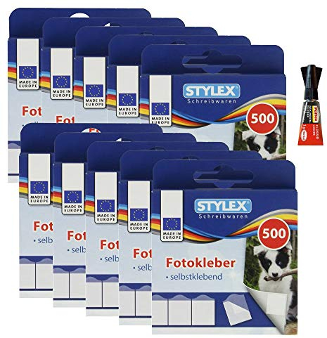 Stylex 10 er Pack 500 Fotosticker Fotokleber mit Pattex Sekundenkleber 1g