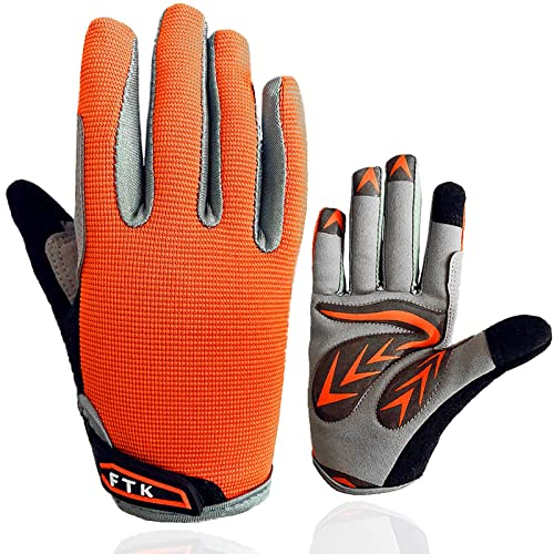 FINGER TEN Fahrradhandschuhe Kinder MTB Fahrrad Freizeit Vollfigner mit Gel rutschfest Wert 1 Paar Orange M, Radsport Skatehandschuhe für Sommer Jungen Mädchen 2-11 Jahre