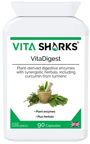 VitaDigest Vegan 90 Capsules: Natural Digestive Support with Enzymes, Curcumin & Turmeric for Gut Health, Immunity & Bloat Relief